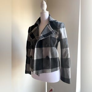 J. Crew Wool Plaid Double Breasted Black and Grey Coat Size 0